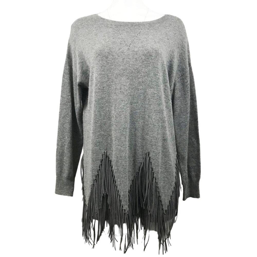 Oc Oversized Grey Fringe Long Sleeve Sweater M